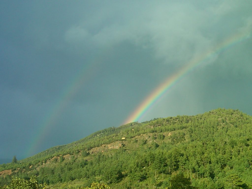 Double rainbow over Paro, Bhutan